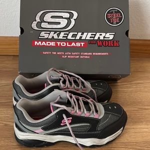 Skechers Women's Black and Pink Steel Toe Work Shoes